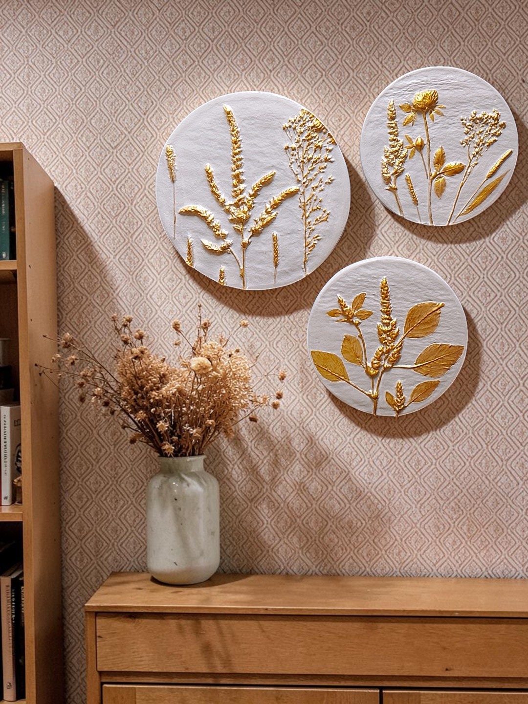 Барельеф Панно на стену Полевые травы Золото 2